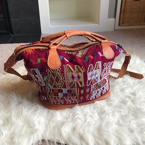Humble Hilo leather & huipil handmade bag - Large